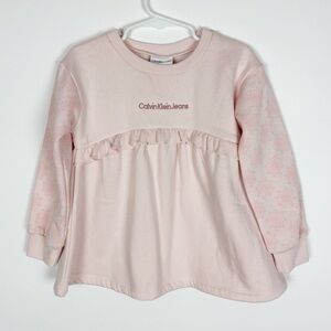 Calvin Klein Jeans Girls Size 4 Tunic Top Ruffle Pink Printed Sleeve